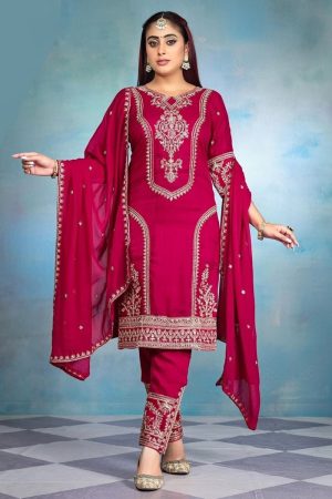 Straight Pant Salwar Suit In Red 202224 01