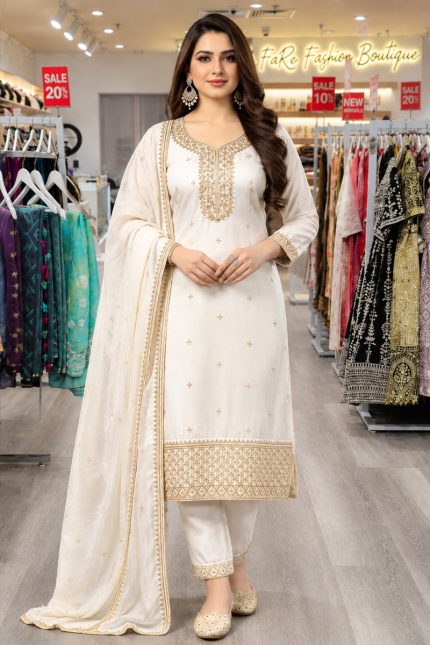 Straight Pant Salwar Suit In White 202187 01