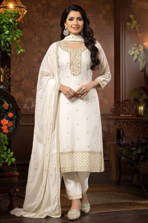 Straight Pant Salwar Suit In White 202187 01