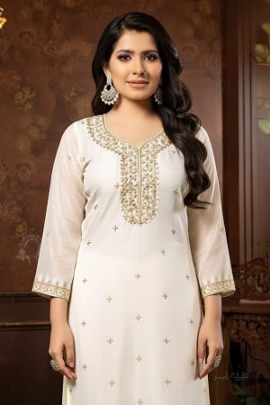 Straight Pant Salwar Suit In White 202187 02