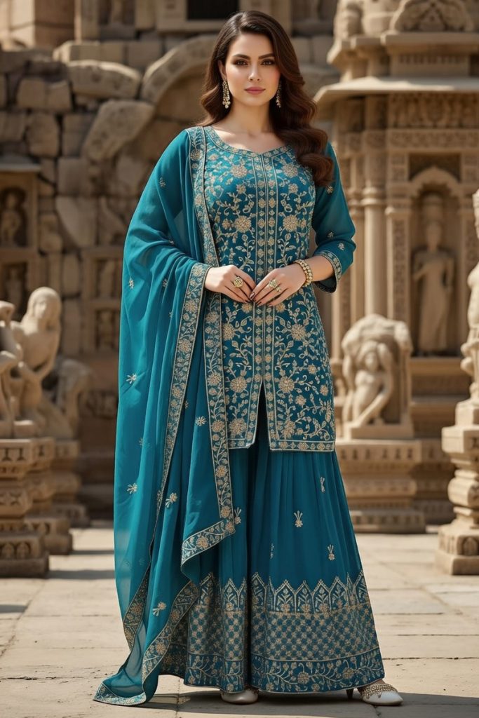 Straight Plazo Salwar Suit In Blue 202263 01