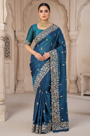 Designer Silk Saree In Blue 600736 01