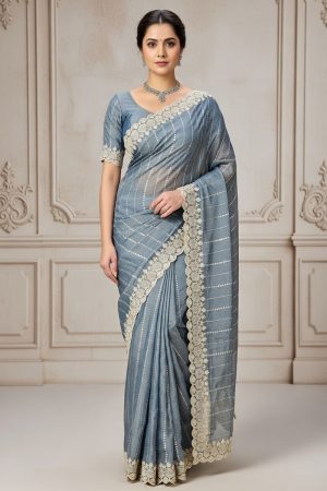 Designer Silk Saree In Cyan 600735 01