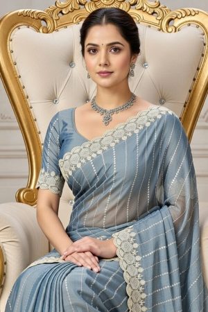 Designer Silk Saree In Cyan 600735 02