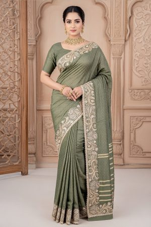 Designer Silk Saree In Green 600727 01