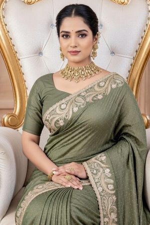 Designer Silk Saree In Green 600727 02