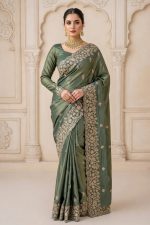 Designer Silk Saree In Green 600737 01