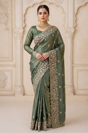 Designer Silk Saree In Green 600737 01