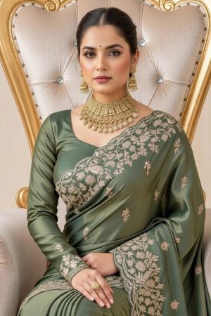 Designer Silk Saree In Green 600737 02