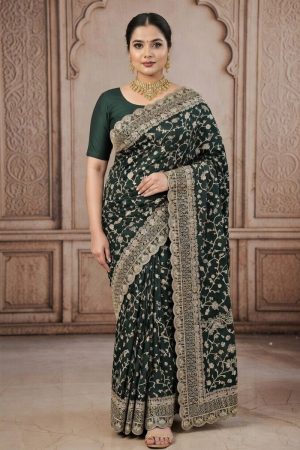 Designer Silk Saree In Green 600739 01