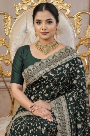 Designer Silk Saree In Green 600739 02