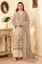 Ramsha Embroidered Chiffon Salwar Suit In Beige 202373 01