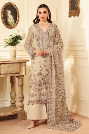 Ramsha Embroidered Chiffon Salwar Suit In Beige 202373 01