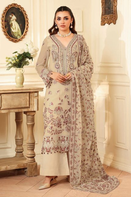 Ramsha Embroidered Chiffon Salwar Suit In Beige 202373 01