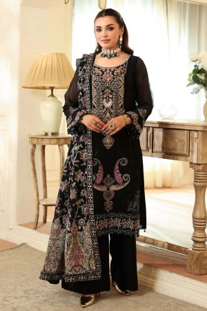 Ramsha Embroidered Chiffon Salwar Suit In Black 202374 01