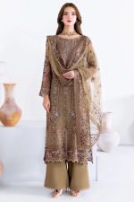 Ramsha Embroidered Chiffon Salwar Suit In Brown 202372 01