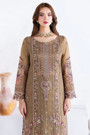 Ramsha Embroidered Chiffon Salwar Suit In Brown 202372 02