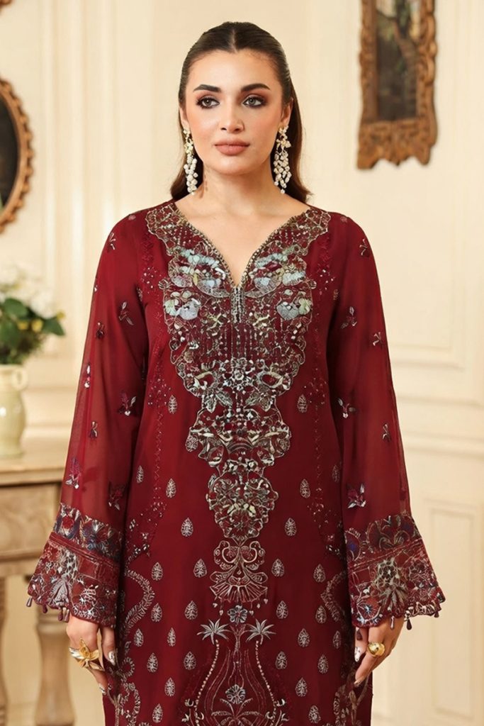 Ramsha Embroidered Chiffon Salwar Suit In Maroon 202376 02