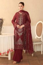 Ramsha Embroidered Chiffon Salwar Suit In Maroon 202384 01