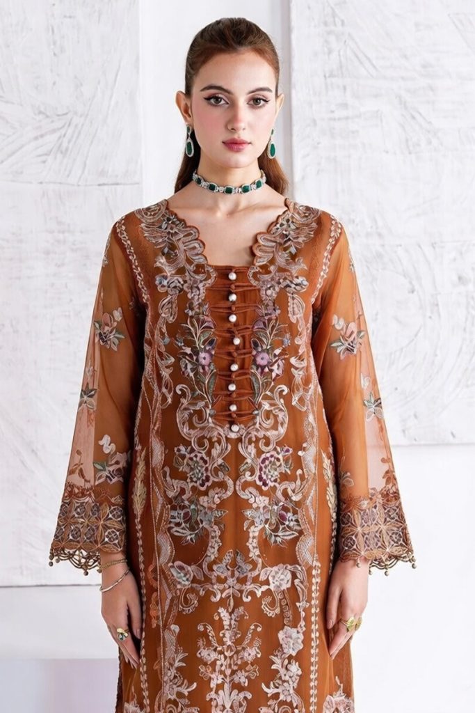 Ramsha Embroidered Chiffon Salwar Suit In Orange 202370 02