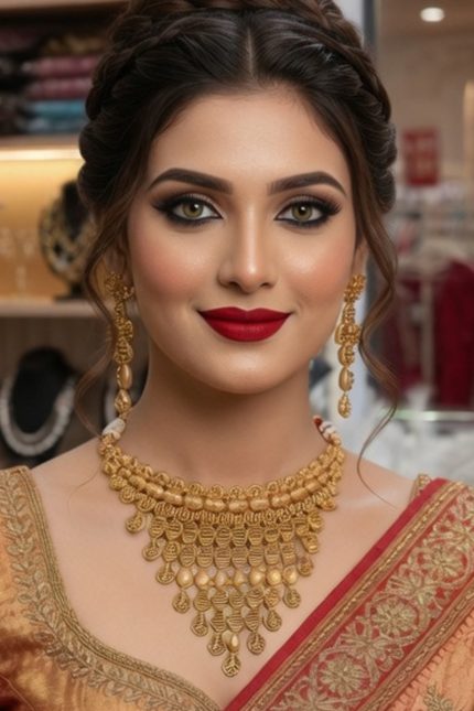 Gold Plated Necklaces Choker Set In Golden 24911