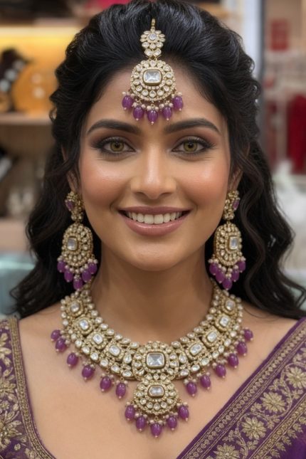 Kundan Necklaces Choker Set In Purple 2437