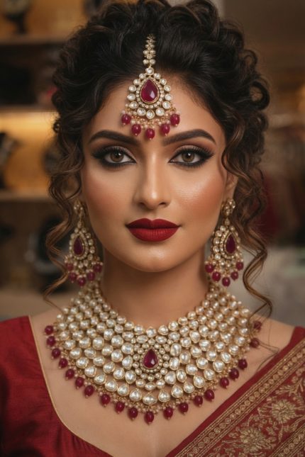 Kundan Necklaces Set In Maroon 2422