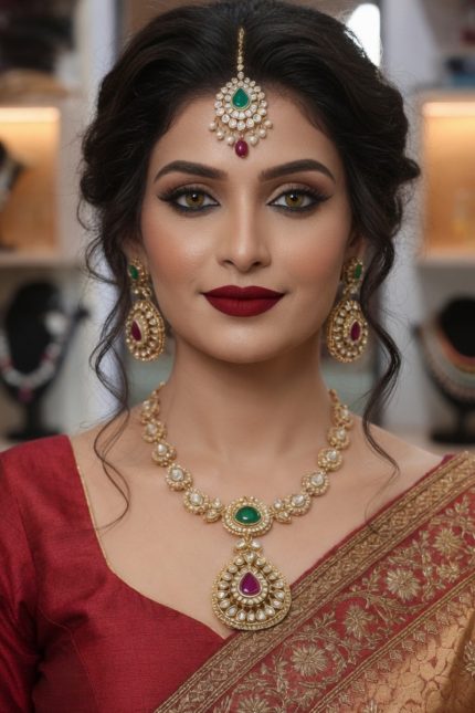 Kundan Necklaces Set In Maroon 24531
