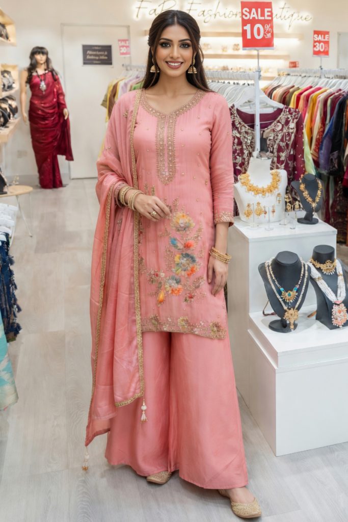 Straight Plazzo Salwar Suit In Baby Pink 202412 01