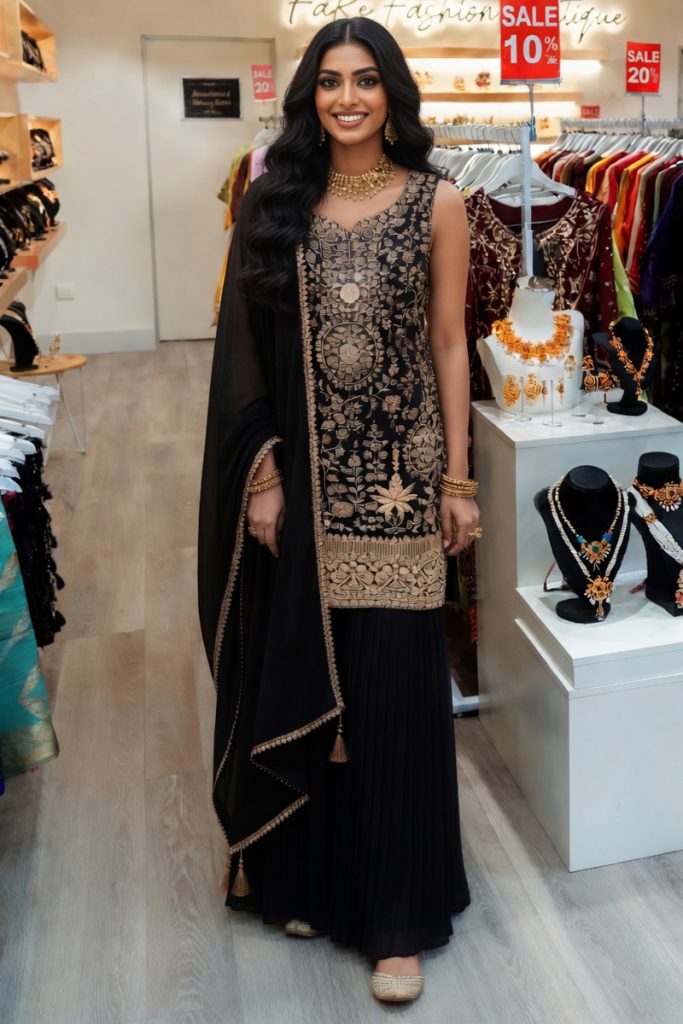 Straight Plazzo Salwar Suit In Black 202428 01