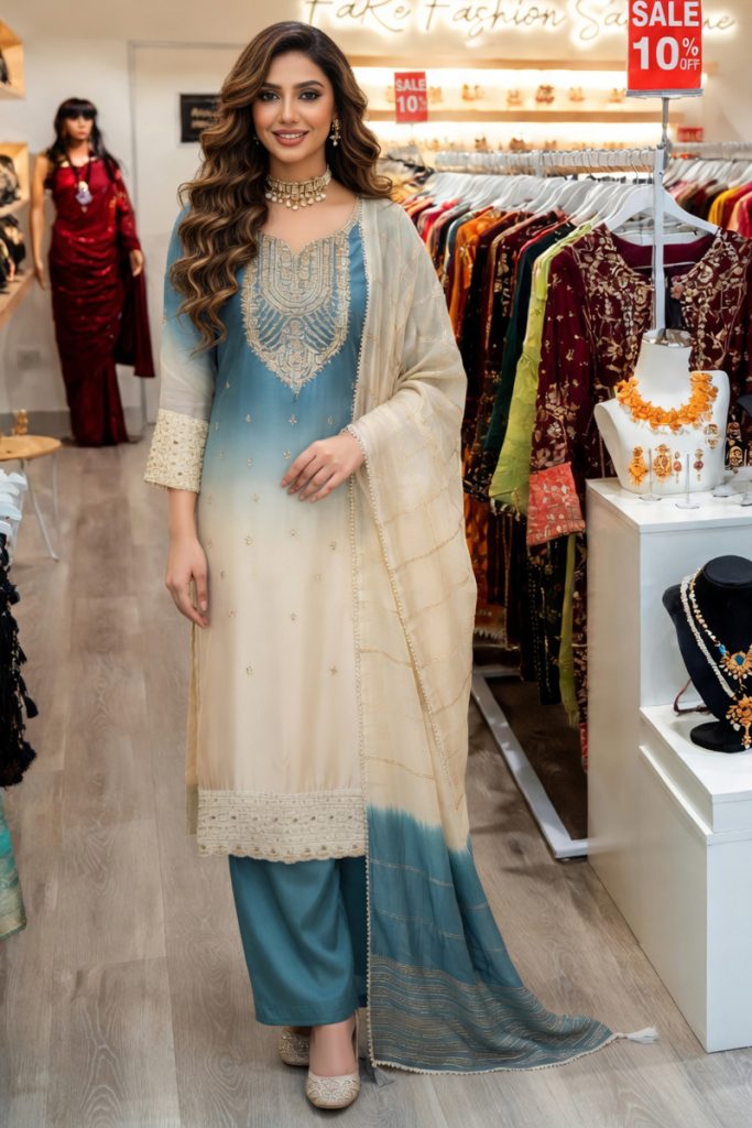 Straight Plazzo Salwar Suit In Blue 202407 01