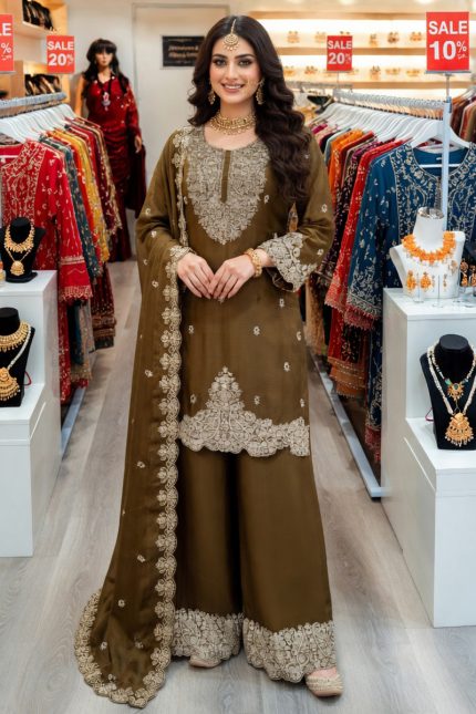 Straight Plazzo Salwar Suit In Coffee 202399 01