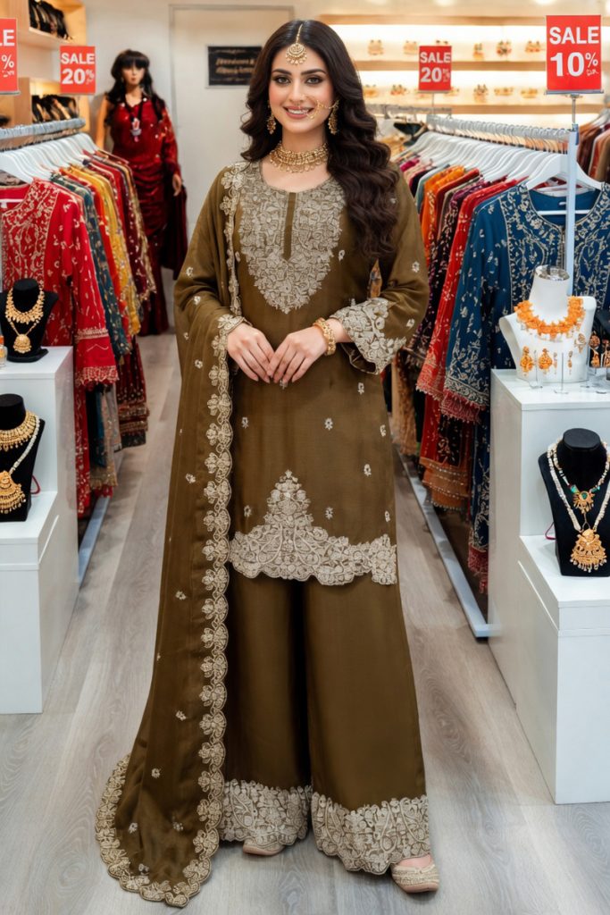 Straight Plazzo Salwar Suit In Coffee 202399 01