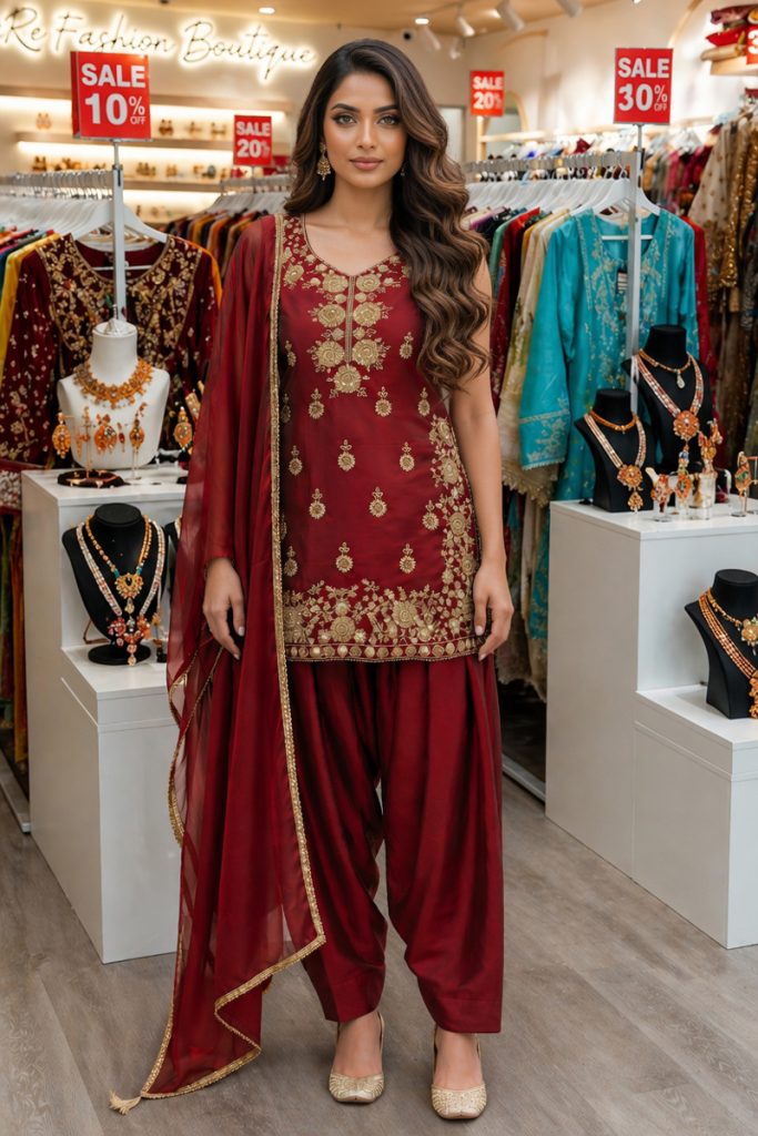 Straight Plazzo Salwar Suit In Maroon 202444 01