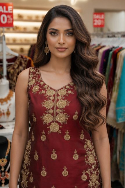 Straight Plazzo Salwar Suit In Maroon 202444 02