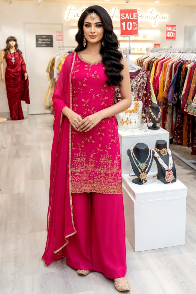 Straight Plazzo Salwar Suit In Pink 202410 01
