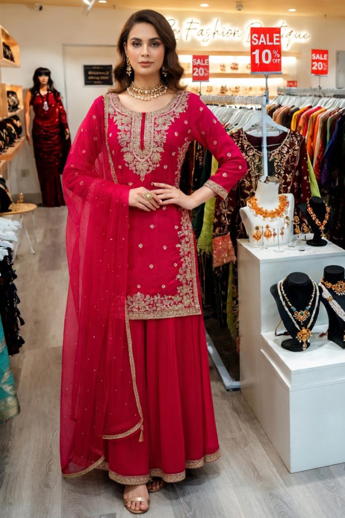 Straight Garara Salwar Suit In Red 202483 01