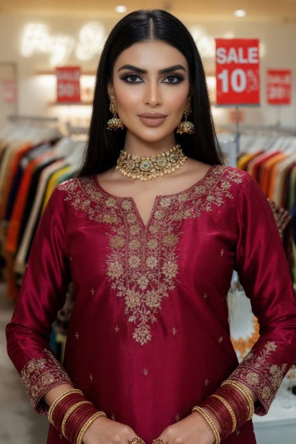 Straight Plazzo Salwar Suit In Red 202486 02