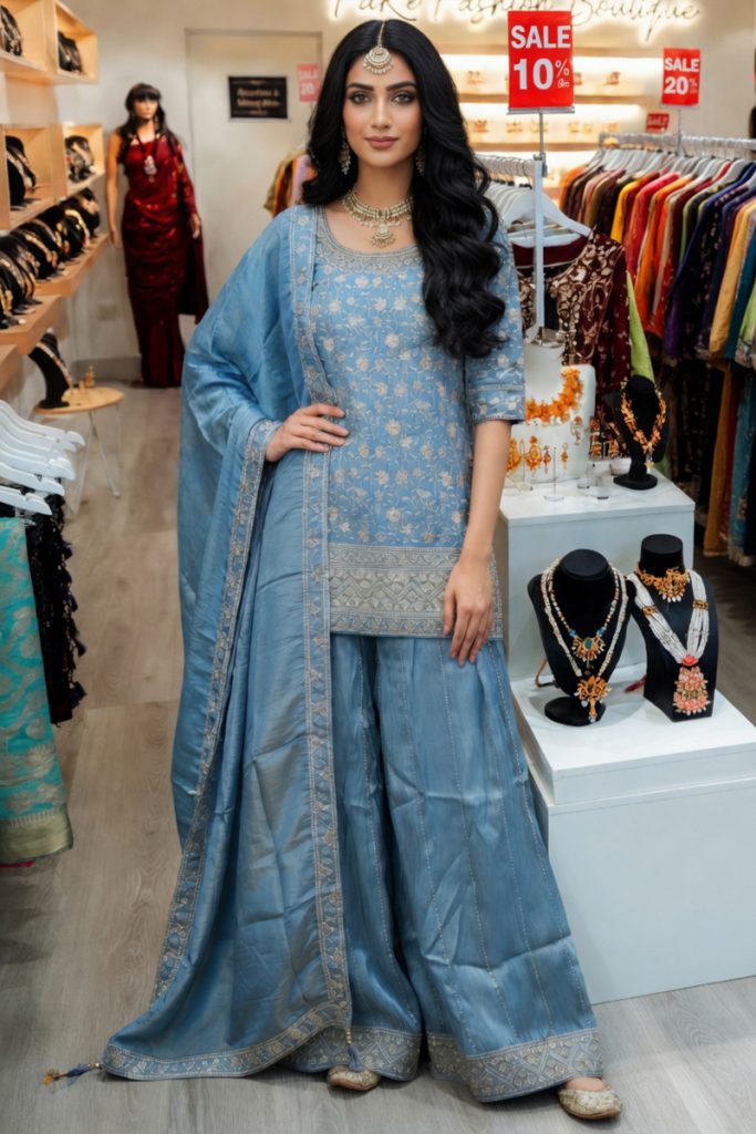Straight Plazzo Salwar Suit In Sky Blue 202473 01