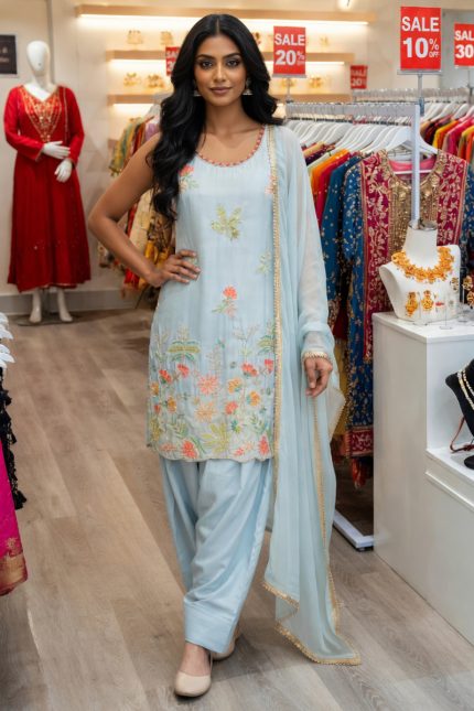 Straight Plazzo Salwar Suit In Sky Blue 202492 01